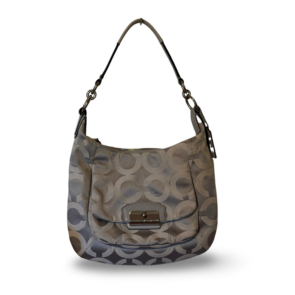 Coach Kristin Op Art Sateen Hobo Bag 19331 Silver Gray Convertible Crossbody